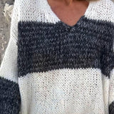 Pull décontracté à col en V contrasté