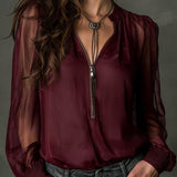 Blouse Demi-zippé Maille Manches-longues