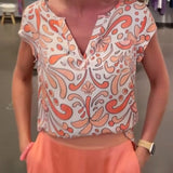 Blouse décontractée imprimée à col en V et manches raglan