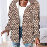 Manteau à capuche imprimé décontracté avec poche et lacets
