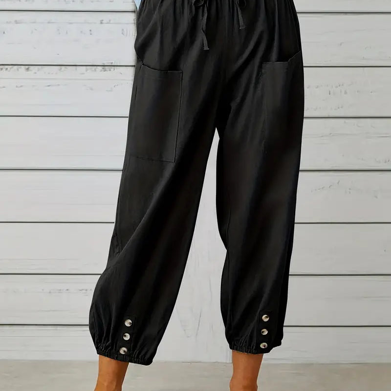Luciane | Pantalon à cordon et boutons pour femme