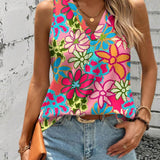 Gilet Col V Imprimé Fleuri Sans Manches