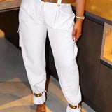 Pantalon cargo décontracté avec poche de couleur unie