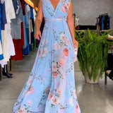 Robe élégante sans manches à col en V et imprimé floral