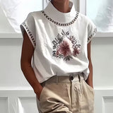 T-Shirt Col Roulé Demi Sans Manches Évidé