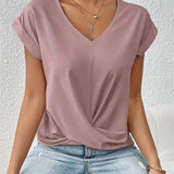 T-shirt Col V Uni Élégant à Manches Courtes