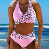 Bikini dos nu imprimé patchwork léopard