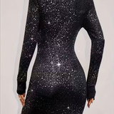 Robe Col Tailleur Paillettes Patchwork Fête