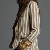 Blazer Femme avec Revers et Imprimé à Rayures Bohémien