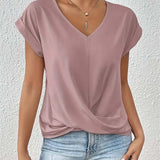 T-shirt Col V Uni Élégant à Manches Courtes