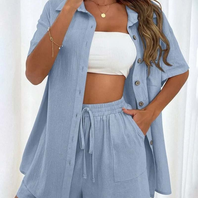 Ensemble chemise et short décontracté de couleur unie