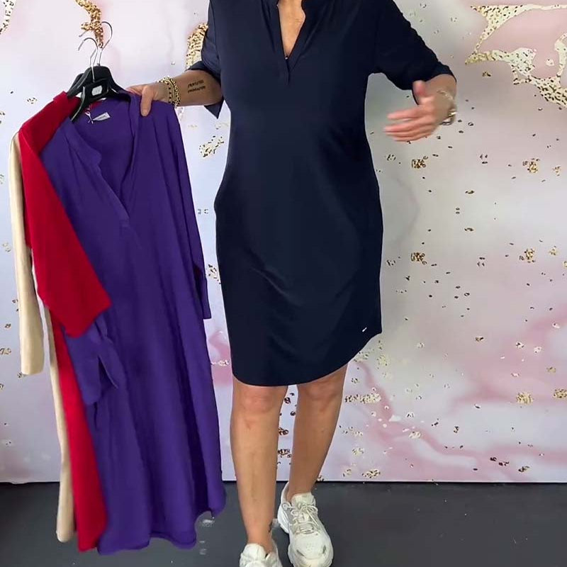 Robe à couleur unie et col en V