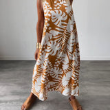 Robe décontractée sans manches à imprimé feuilles