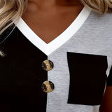 T-Shirt Col V Contraste Poche