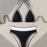 Bikini Sexy Couleur Contrastée Fendu Triangle
