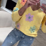 Pull Manches Longues Fleuri Col En V