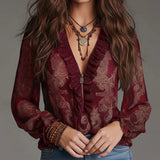 Blouse Demi-Zip Volant Rétro