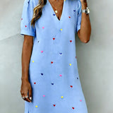 Robe Colorée À Imprimé Cœur Et Col En V