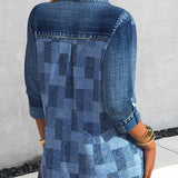Blouse à manches longues imprimée effet denim
