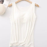 Débardeur Femme Avec Soutien-Gorge Intégré Sans Manches Décontracté Basique Col Rond Classique