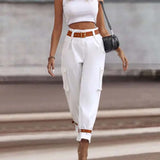 Pantalon cargo décontracté avec poche de couleur unie
