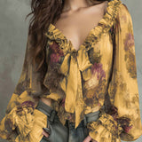 Blouse Imprimé Lotus Élégant
