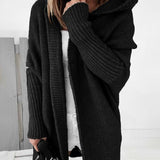 Cardigan simple à capuche de couleur unie avec motif chauve-souris
