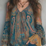 Blouse À Col V De Style Bohème À Manches Évasées