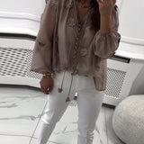 Blouse Unie Fleurs 3D À Lacets