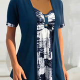 Blouse Imprimée Faux Deux Pièces Irrégulière