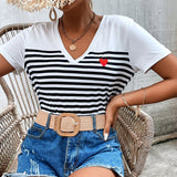T-Shirt Col V Rayé Polyvalent