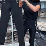 Pantalon Élégant À Boutonnage Et Stretch