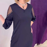 Robe Manches Mi-longues Col V Strass Couture