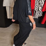 Ensemble robe fendue à paillettes de couleur unie à la mode avec col en V