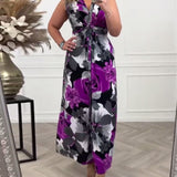 Robe élégante plissée sans manches à imprimé floral