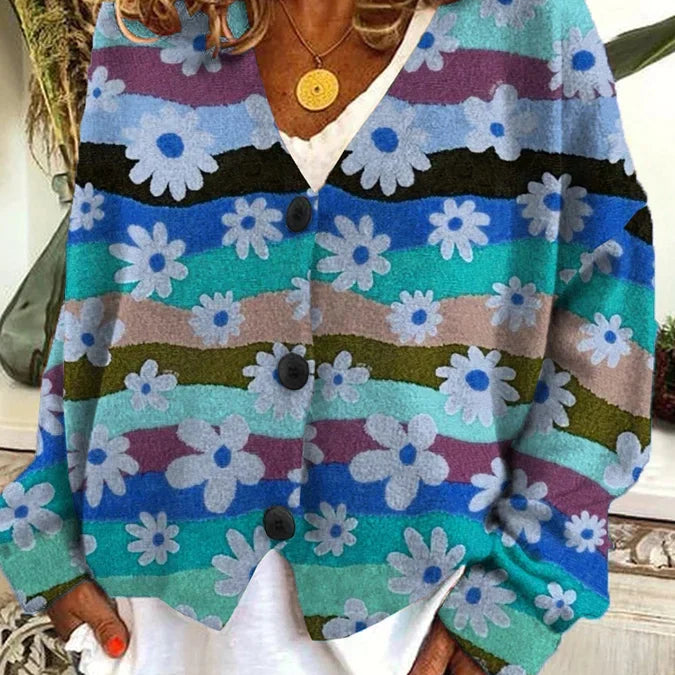 Lune | Cardigan Vintage Coloré avec Boutons pour Femme