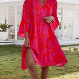 Robe à manches 3/4 à imprimé géométrique Boho