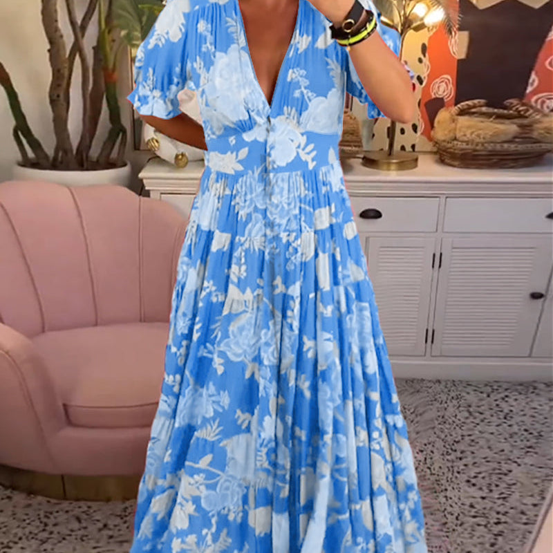 Robe à poche col V imprimé fleuri