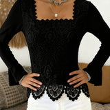Blouse Crochetée À Encolure Large Et Détails Patchwork