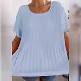 Blouse plissée col rond uni
