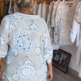 Blouse Polyvalente Col En V Imprimée Manches Mi-Longues