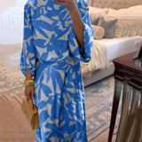 Ensemble Robe Décontractée Imprimé Manches Lanterne Tempérament