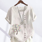 T-shirt col rond imprimé feuilles