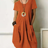 Robe unie col rond manches courtes