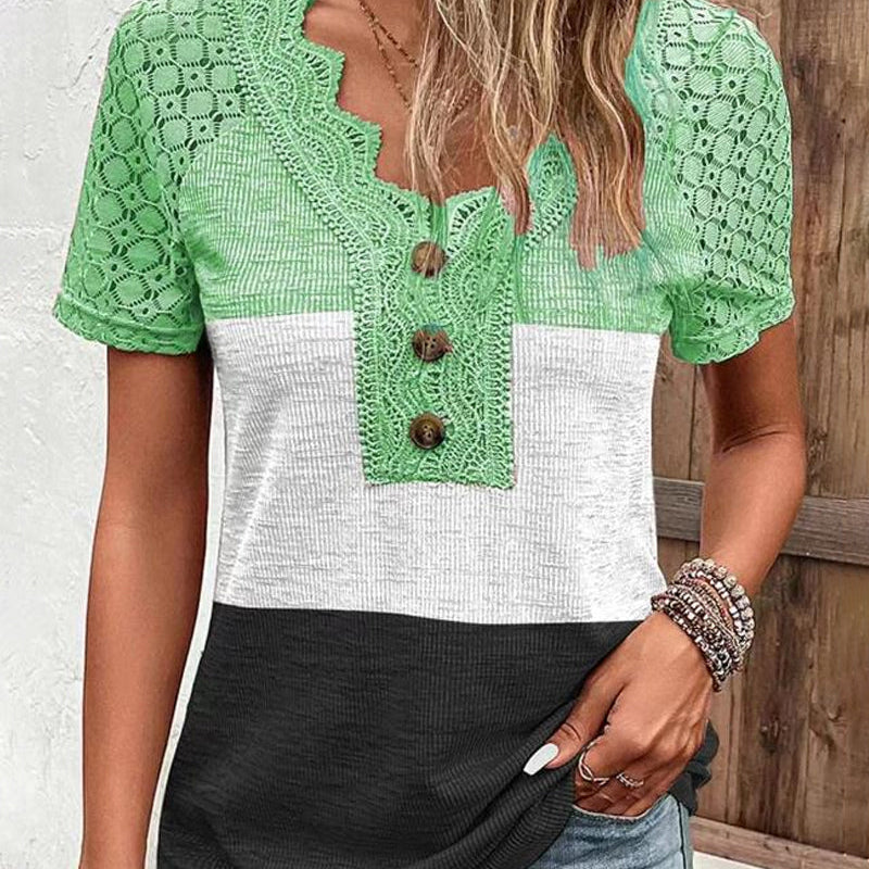T-shirt en dentelle à bloc de couleur