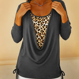 T-shirt faux deux pièces à lacets imprimé léopard