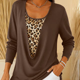 T-shirt faux deux pièces à lacets imprimé léopard