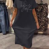 Robe À Capuche Décontractée Cordon