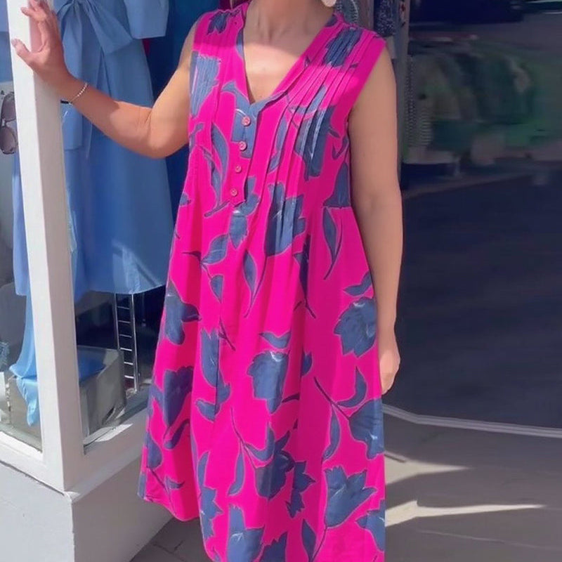 Robe Décolleté En V Sans Manches Imprimée