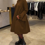Robe Uni Manche Évasée Froncé